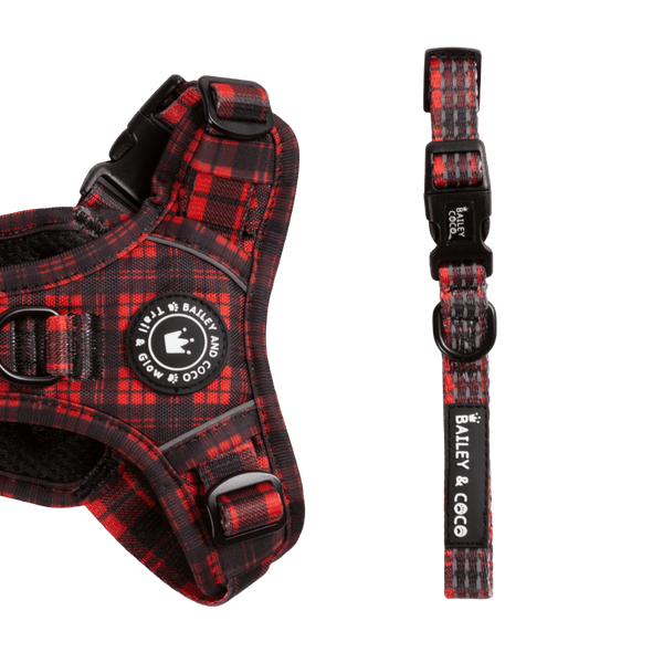 Trail & Glow® Collar - The Red Tartan One - Bailey and Coco (UK)