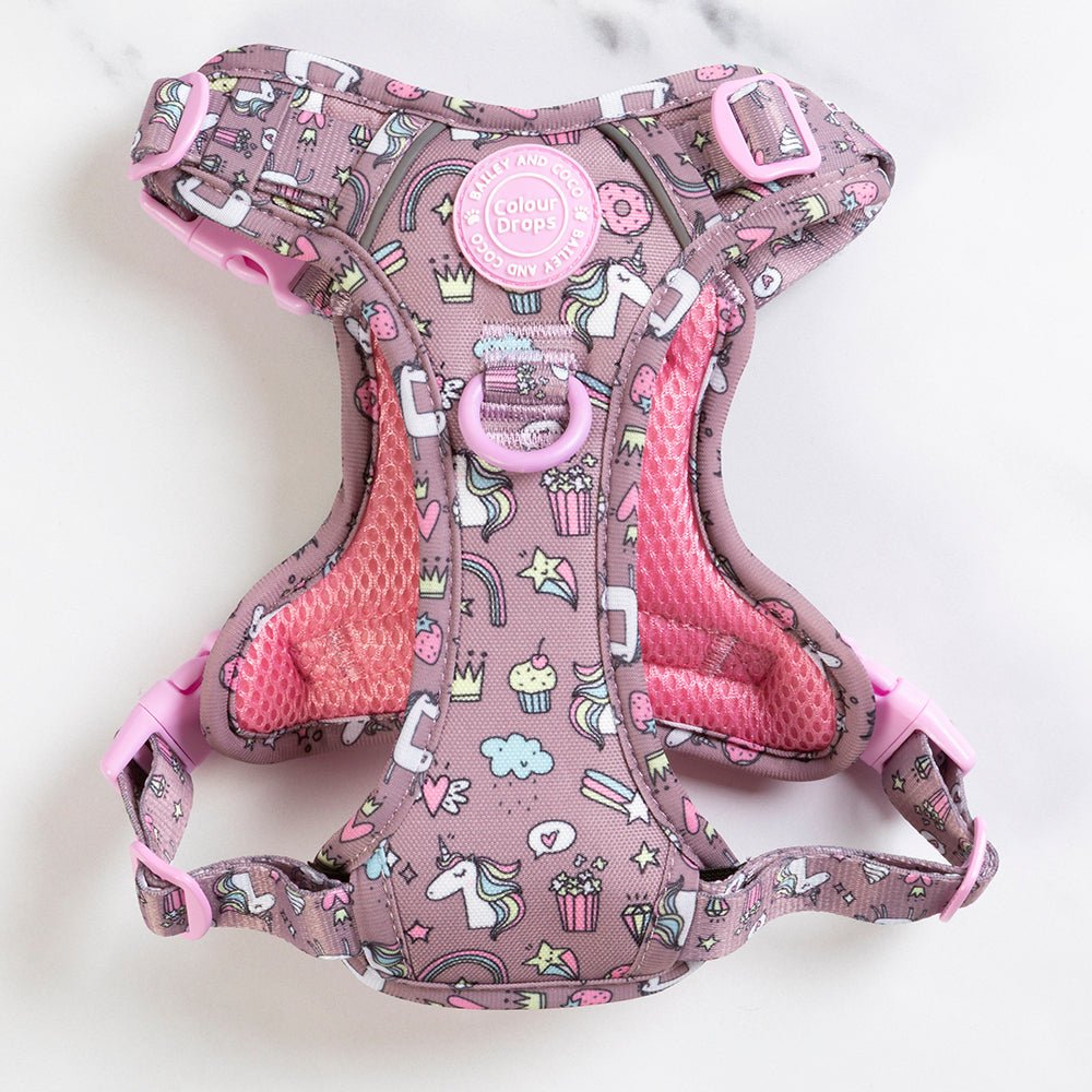 Trail & Glow Dog Harness - Colour Drops - Be Unique Unicorn - Bailey and Coco (UK)