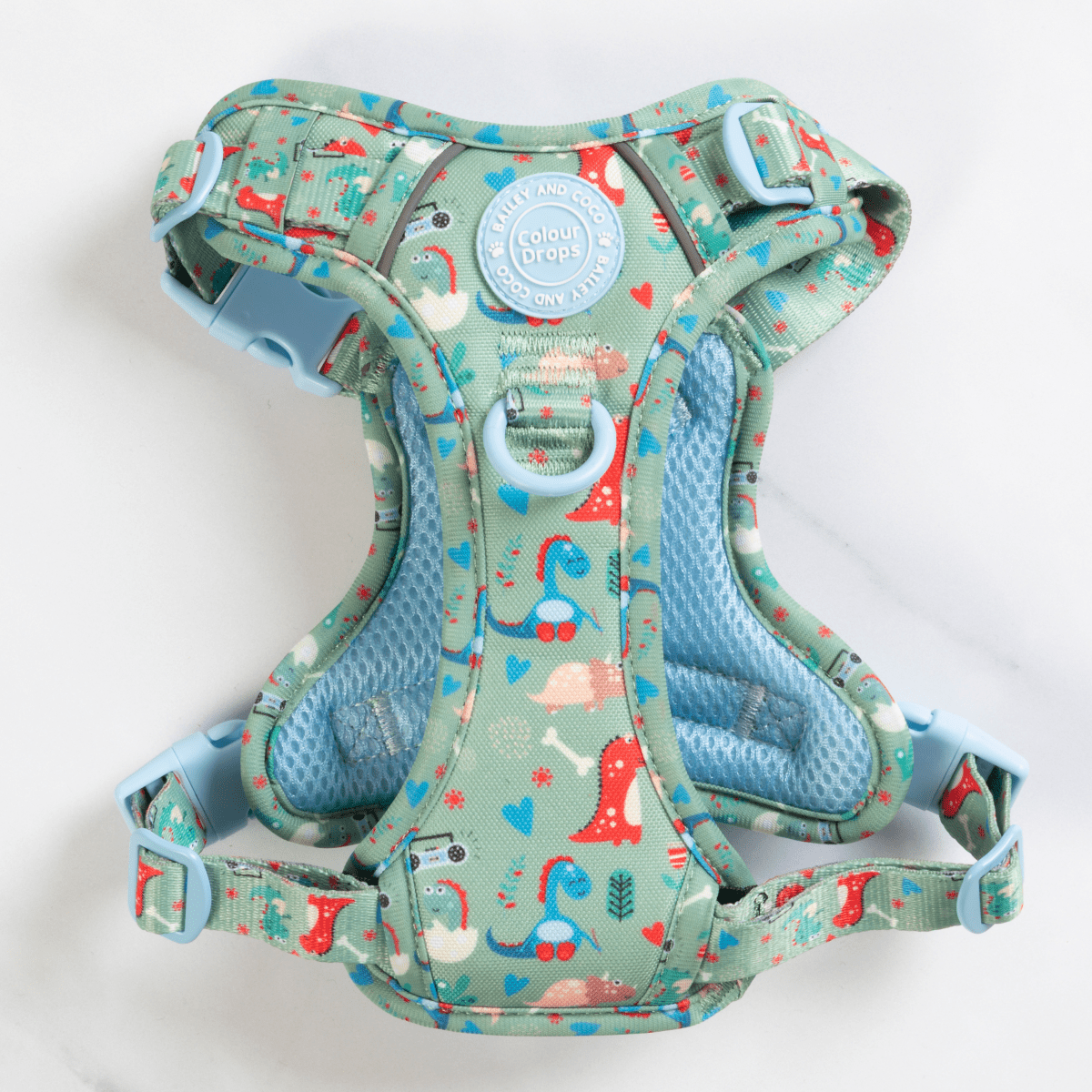 Trail & Glow Dog Harness - Colour Drops - Dino Party - Bailey and Coco (UK)