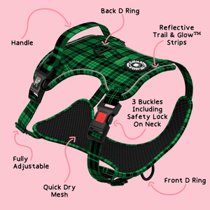 Trail & Glow® Dog Harness - Tartan Green - Bailey and Coco (UK)