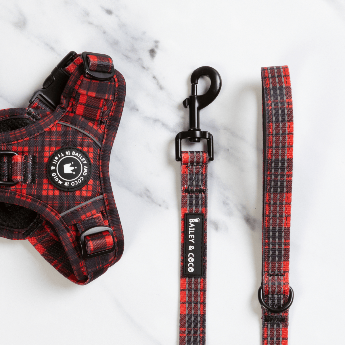 Trail & Glow® Fabric Dog Lead 5ft - The Red Tartan One - Bailey and Coco (UK)