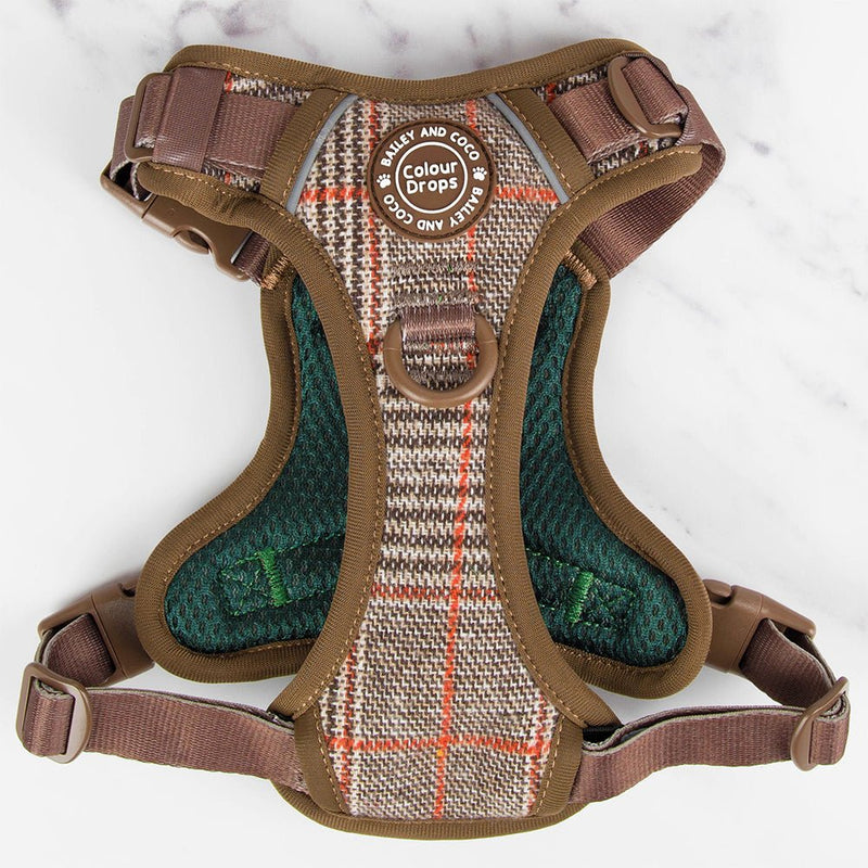 Trail & Glow Tweed Dog Harness - Colour Drops - Heritage Plaid - Bailey and Coco (UK)
