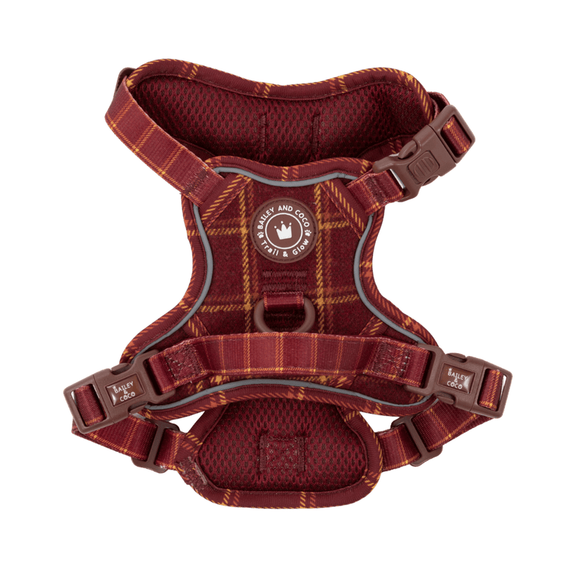 Trail & Glow Tweed Dog Harness - Colour Drops - Mulberry Plaid - Bailey and Coco (UK)