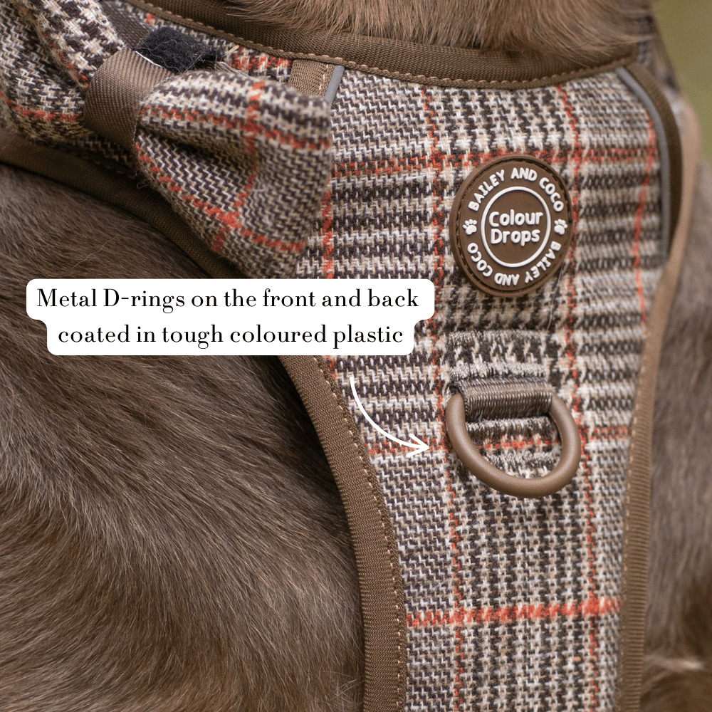Trail & Glow Tweed Dog Harness & Lead Set - Colour Drops - Heritage Plaid - Bailey and Coco (UK)