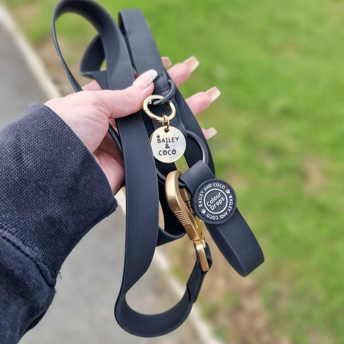 Waterproof Dog Lead & Collar Set - Colour Drops - Jet Black - Bailey and Coco (UK)