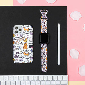 Cat Party Apple Watch Strap - White.